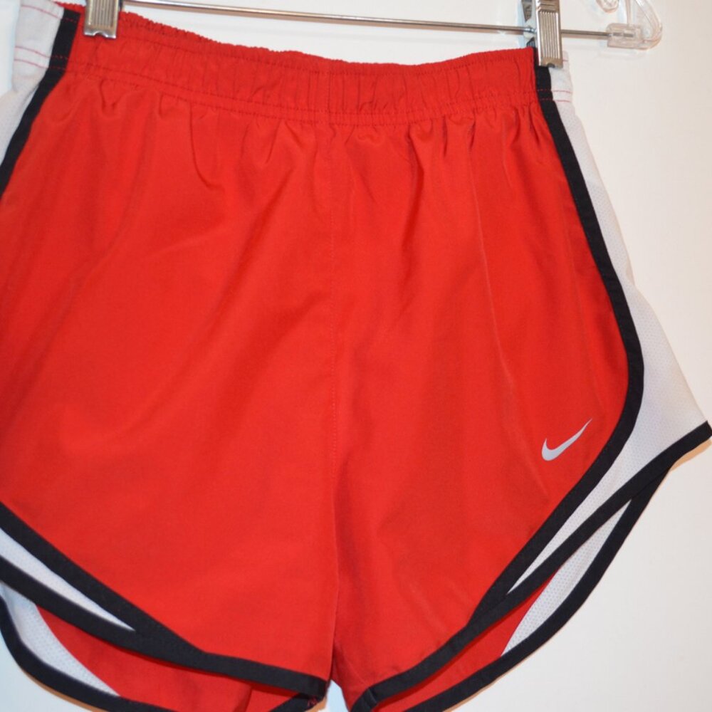 Nike Dri-Fit Activewear Sport Mini Shorts Red -White-Black Mesh Lining Ties S - Picture 2 of 9